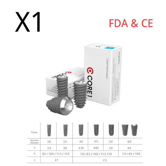(1pcs) Dental Implant Fixture Core 1, Int. Hex 2.42, SLA Surface, Titanium, Sterile
