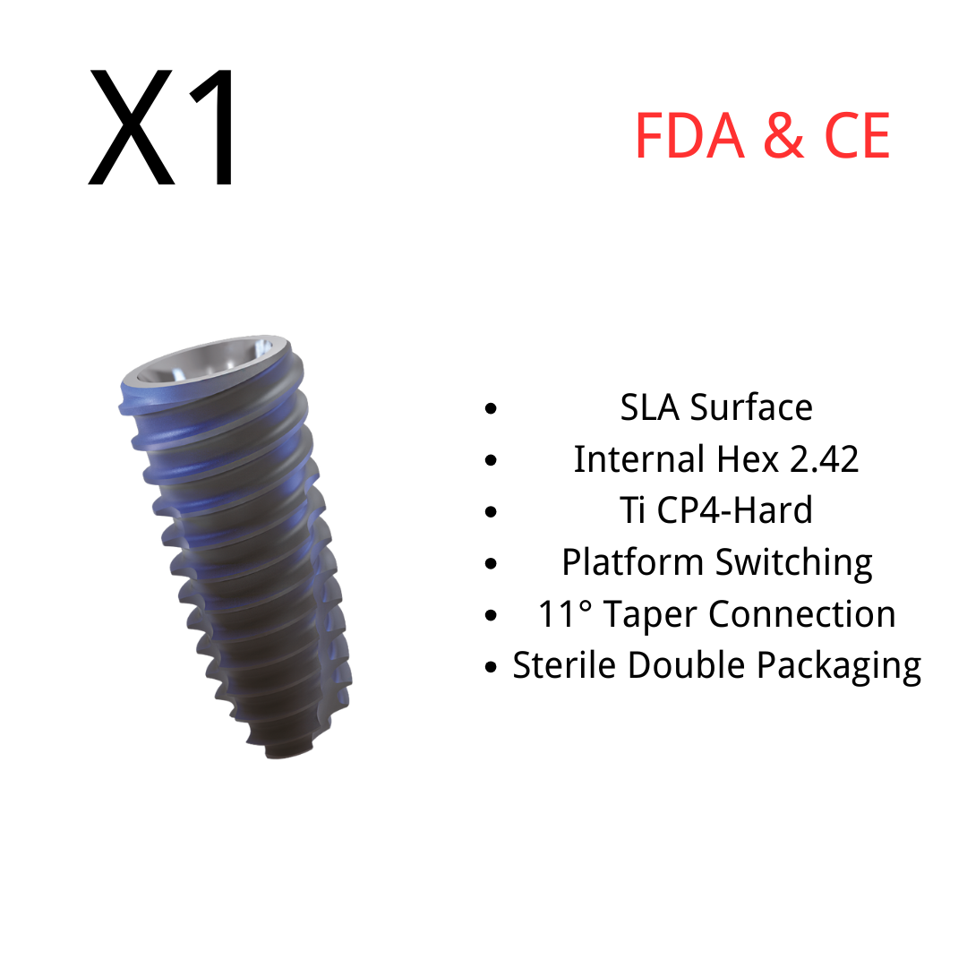(1pcs) Dental Implant Fixture Core 1, Int. Hex 2.42, SLA Surface, Titanium, Sterile