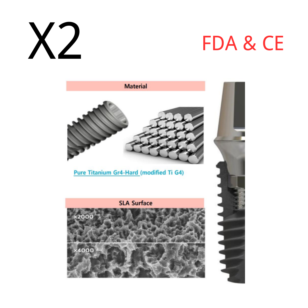 (2pcs) Dental Implant Fixture Core 1, Int. Hex 2.42, SLA Surface, Titanium, Sterile