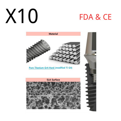 (10pcs) Dental Implant Fixture Core 1, Int. Hex 2.42, SLA Surface, Titanium, Sterile